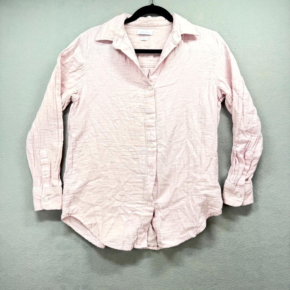 Little Moon Shirt Womens 2XS Pink Organic Cotton Lightweight Collared Button Up